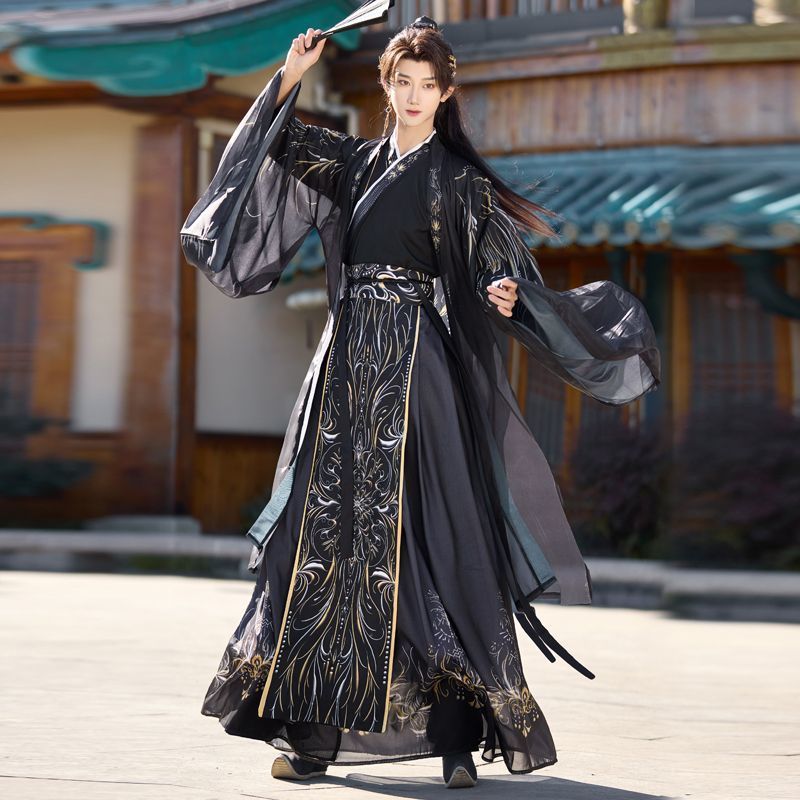 Dark Black Print Male Hanfu Ne - огляд і ціна Ethnic Fashion Wear